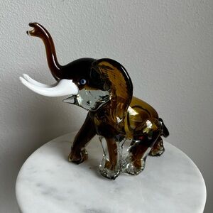 Vintage Handblown Amber Glass Elephant Figurine - Decorative Home Art